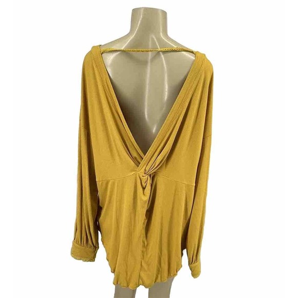 NEW Free People XS Shimmy Shake Boho Low Back Top Untamed Gold Long Sleeve PS2 - Picture 4 of 9